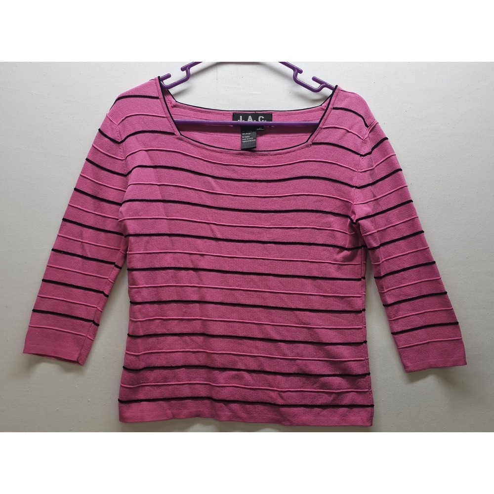 VTG Y2K J.A.C. Striped Rib Knit Sweater Womens M Boatneck Preppy Modern Office